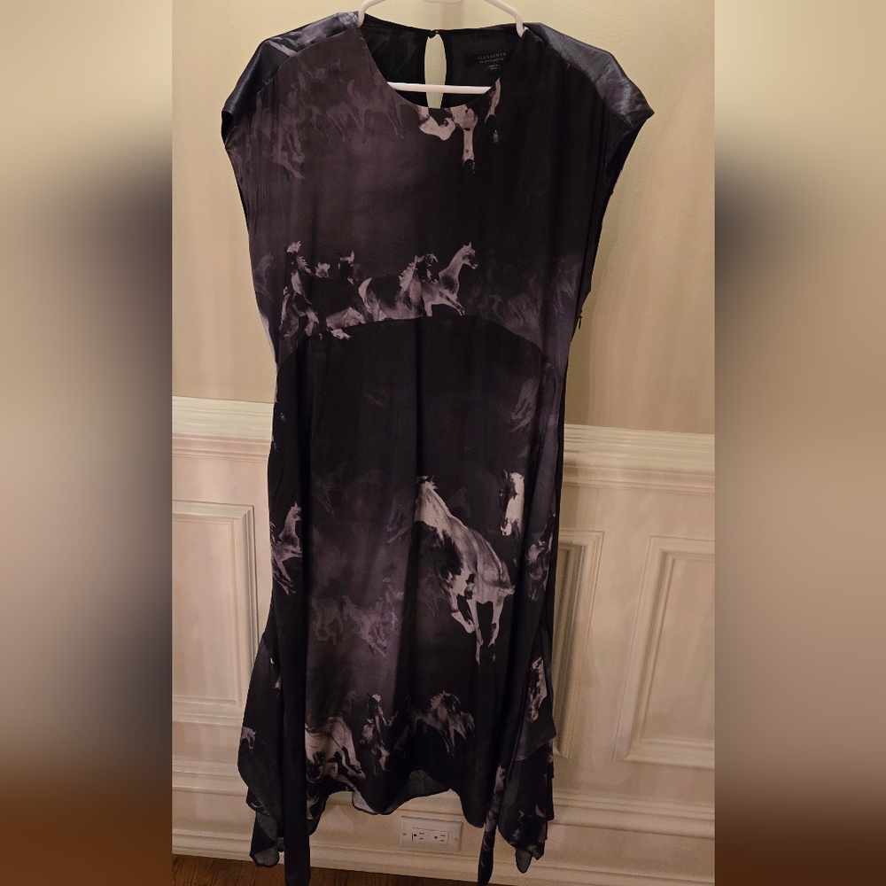 All Saints Black and Gray Patterned Dress
